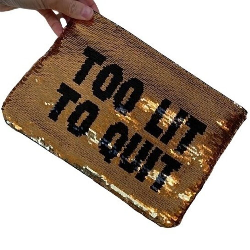 Gold Silver Sequin Too Lit Quit Pouch Clutch Makeup Bag New Gift Nordstrom NWT